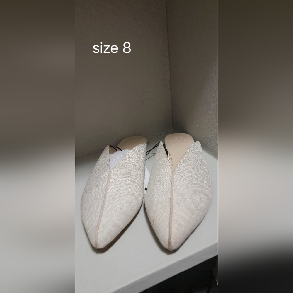 Pointed Slip-On Mules in Light Cream